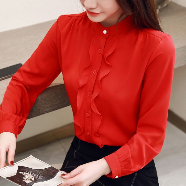 women's blouses shirts spring chiffon shirt female korean pure color stand collar blouse office ladies ruffled temperament long-sleeved, White
women's blouses shirts spring chiffon shirt female korean pure color stand collar blouse office ladies ruffled temperament long-sleeved, White