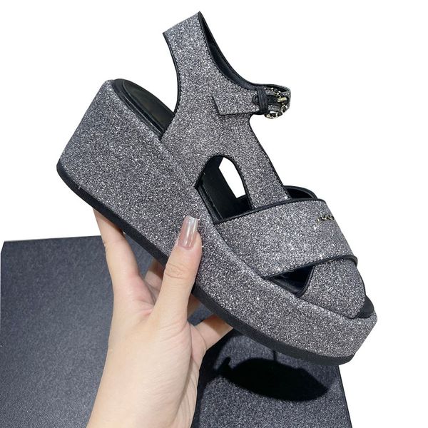 classic silver womens sheepskin wedge heel sandals designer platfrorm dress shoe adjustable ankle buckle slipper with chain slide rubber sol, Black
classic silver womens sheepskin wedge heel sandals designer platfrorm dress shoe adjustable ankle buckle slipper with chain slide rubber sol, Black