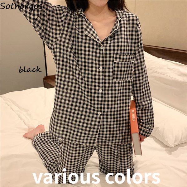 women's sleepwear women pajama sets plaid button-up turn-down collar long sleeve sleep wear pockets simple japanese style students paja, Black;red
women's sleepwear women pajama sets plaid button-up turn-down collar long sleeve sleep wear pockets simple japanese style students paja, Black;red