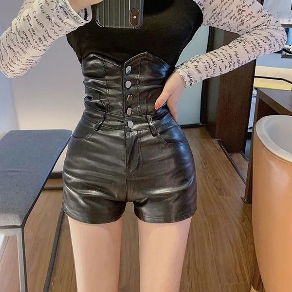 women's shorts fashion women high waist korean slim ladies all match black woman faux leather short pants spring 230309, White;black
women's shorts fashion women high waist korean slim ladies all match black woman faux leather short pants spring 230309, White;black