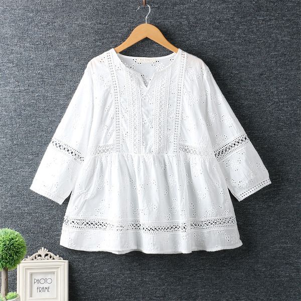 women's blouses shirts spring women shirt literary fresh hollow out embroidery pullover cotton and linen o-neck blouse women 230309, White
women's blouses shirts spring women shirt literary fresh hollow out embroidery pullover cotton and linen o-neck blouse women 230309, White