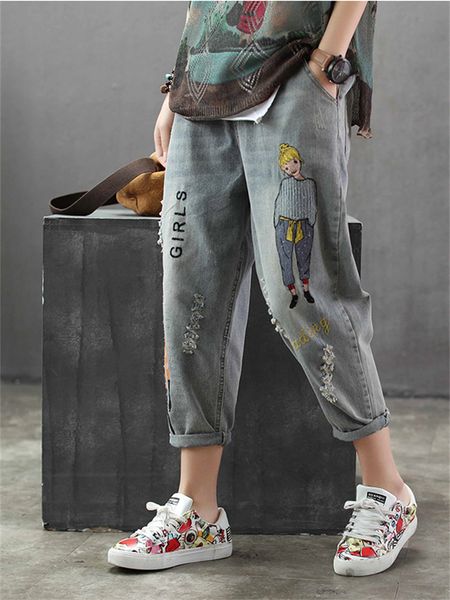 women's jeans 6859 fashion korea style vintage hole girl embroidery anklelength denim female casual loose harem pant trousers cloth 230, Blue
women's jeans 6859 fashion korea style vintage hole girl embroidery anklelength denim female casual loose harem pant trousers cloth 230, Blue