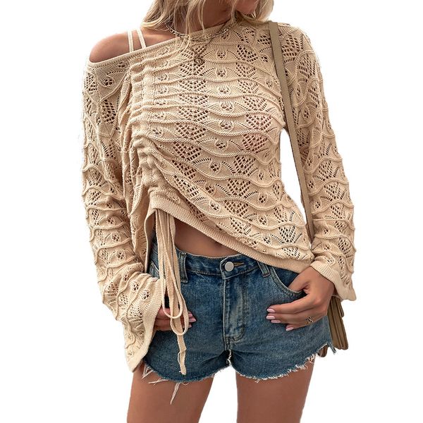 off-shoulder knitted women's sweaters thin wool solid color loose elegant casual pullover with openwork stich long flare sleeves draws, White;black
off-shoulder knitted women's sweaters thin wool solid color loose elegant casual pullover with openwork stich long flare sleeves draws, White;black