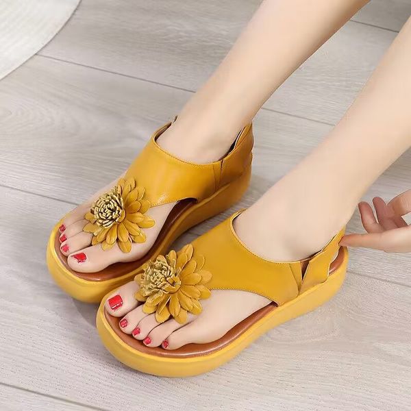 summer leather sandals fashion cute flower wedge heel thick sole clip toe comfortable non-slip women's shoes, Black
summer leather sandals fashion cute flower wedge heel thick sole clip toe comfortable non-slip women's shoes, Black