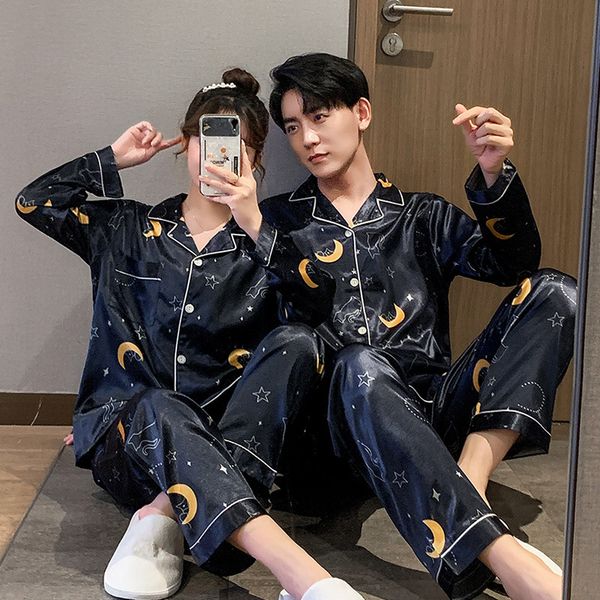 women's sleepwear autumn couple silk pajamas sets cartoon moon star printing sleepwear for women men nightwear spring casual homewear s, Black;red
women's sleepwear autumn couple silk pajamas sets cartoon moon star printing sleepwear for women men nightwear spring casual homewear s, Black;red