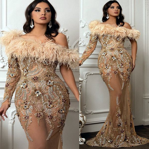 2023 arabic aso ebi gold mermaid prom dresses lace beaded crystals feather evening formal party second reception birthday engagement gowns d, Black
2023 arabic aso ebi gold mermaid prom dresses lace beaded crystals feather evening formal party second reception birthday engagement gowns d, Black