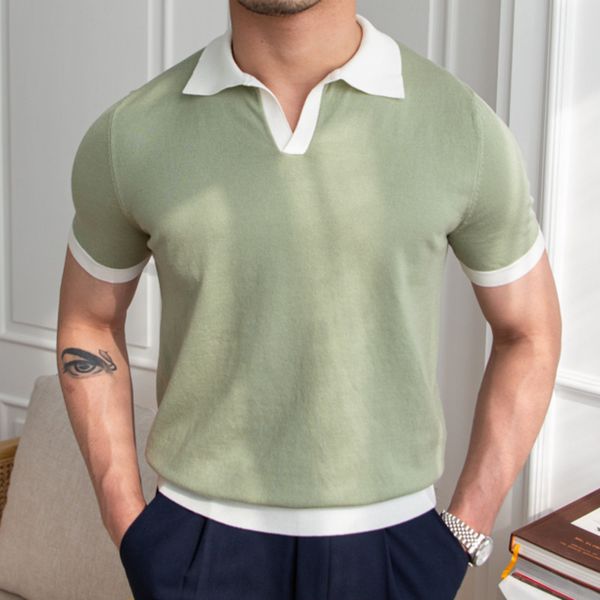 men's polos summer knit lapel tshirt camisa hombre british vneck color matching collar casual slim shirt mannen 230308, White;black
men's polos summer knit lapel tshirt camisa hombre british vneck color matching collar casual slim shirt mannen 230308, White;black