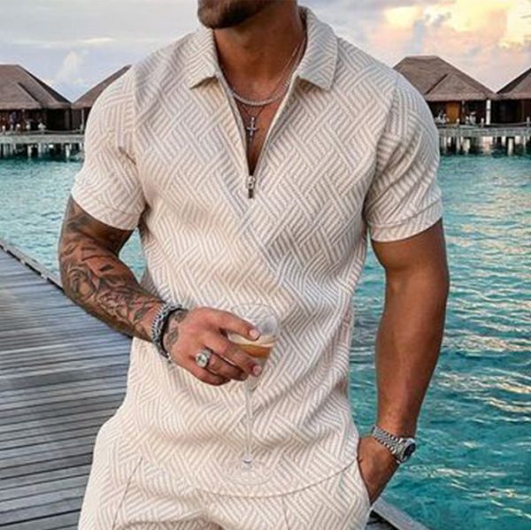 men's polos casual stripe pattern print short sleeve zipper polo shirt brand men summer clothing 230308, White;black
men's polos casual stripe pattern print short sleeve zipper polo shirt brand men summer clothing 230308, White;black