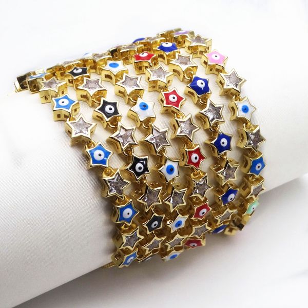 interval stars zircon copper drop color paint devil eyes pushpull bracelet fivepointed star magic eye bangle fashion jewelry, Golden;silver
interval stars zircon copper drop color paint devil eyes pushpull bracelet fivepointed star magic eye bangle fashion jewelry, Golden;silver