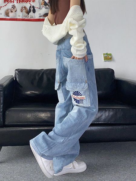 women's jeans qweek korean fashion cargo jean fairy grunge kpop wide leg denim pants oversized vintage embroidery baggy trousers 230308, Blue
women's jeans qweek korean fashion cargo jean fairy grunge kpop wide leg denim pants oversized vintage embroidery baggy trousers 230308, Blue