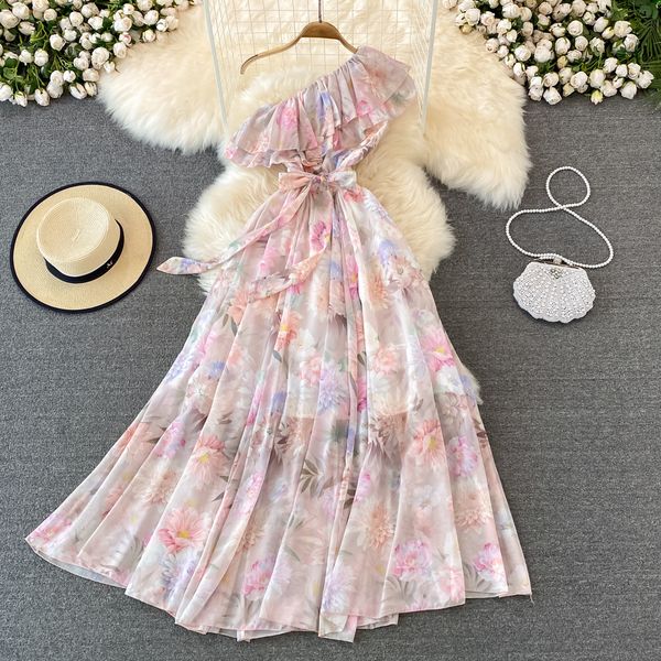 seaside holiday big swing dress fashion super fairy diagonal collar single side open shoulder ruffle high waist slim print dress, Black;gray
seaside holiday big swing dress fashion super fairy diagonal collar single side open shoulder ruffle high waist slim print dress, Black;gray