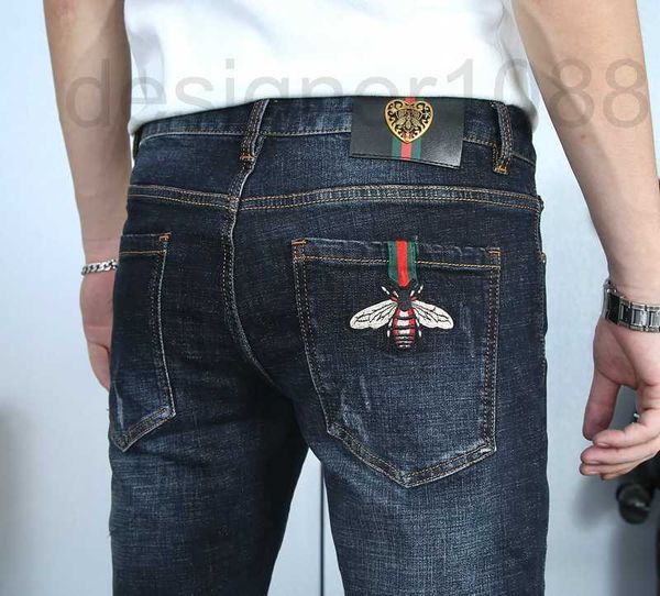 designer little bee embroidered autumn winter jeans men's micro elastic slim fit pants 636 zaan, Blue
designer little bee embroidered autumn winter jeans men's micro elastic slim fit pants 636 zaan, Blue