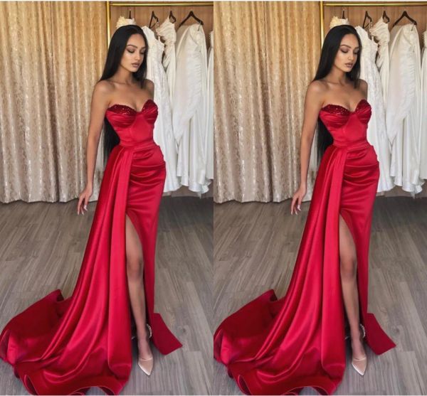 2023 dark red prom dresses mermaid side split beaded sleeveless satin pleats custom made evening gown formal occasion wear vestidos plus siz, Black
2023 dark red prom dresses mermaid side split beaded sleeveless satin pleats custom made evening gown formal occasion wear vestidos plus siz, Black