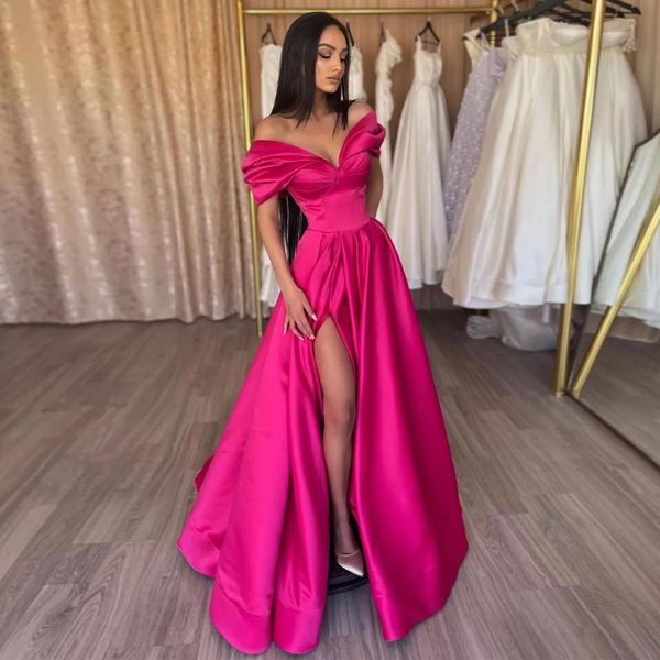 fuchsia side split prom dresses a line evening gowns off the shoulder pleated floor length satin special occasion formal wear, Black
fuchsia side split prom dresses a line evening gowns off the shoulder pleated floor length satin special occasion formal wear, Black