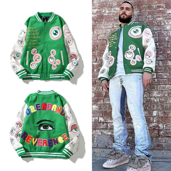 men's jackets american high street eye embroidery badge baseball uniform fall winter casual jacket harajuku leather sleeve loose couple, Black;brown
men's jackets american high street eye embroidery badge baseball uniform fall winter casual jacket harajuku leather sleeve loose couple, Black;brown