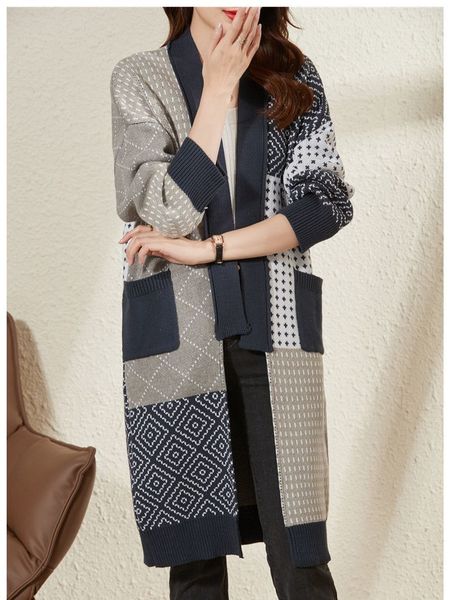 women's knits tee's tees autumnwinter 22 knitted cardigan lazybreeze over the knee overcoat in color matching longvintage sweater, White
women's knits tee's tees autumnwinter 22 knitted cardigan lazybreeze over the knee overcoat in color matching longvintage sweater, White