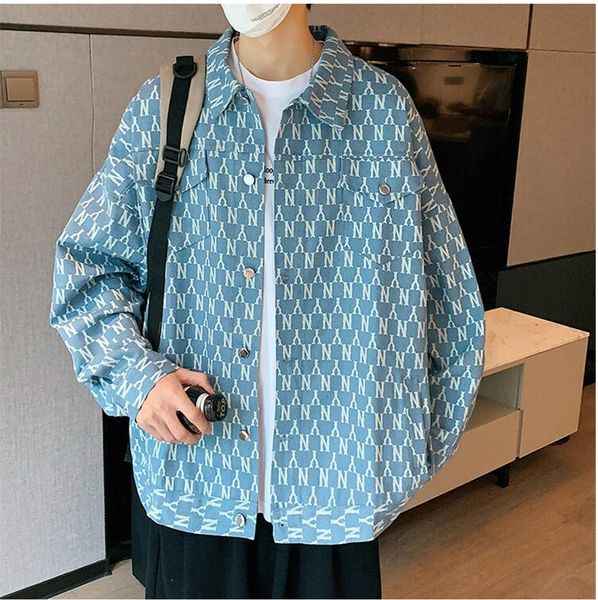 men shirts letters print t shirt denim blouses long sleeve turn-down collar button fashion men's streetwear clothing, White;black
men shirts letters print t shirt denim blouses long sleeve turn-down collar button fashion men's streetwear clothing, White;black