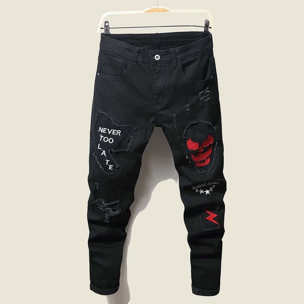 men's jeans streetwear knee ripped skinny for men hip hop fashion destroyed hole pants solid color male stretch denim trousers 230309, Blue
men's jeans streetwear knee ripped skinny for men hip hop fashion destroyed hole pants solid color male stretch denim trousers 230309, Blue