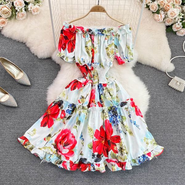 2023 summer off the shoulder dress with one-length neck ruffle elastic waist slim rose print a-line large swing dress, Black;gray
2023 summer off the shoulder dress with one-length neck ruffle elastic waist slim rose print a-line large swing dress, Black;gray