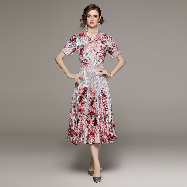 summer bow tie neck floral pleated dress 2023 runway women vintage printed casual office midi dress short sleeve slim waist designer ladies, Black;gray
summer bow tie neck floral pleated dress 2023 runway women vintage printed casual office midi dress short sleeve slim waist designer ladies, Black;gray