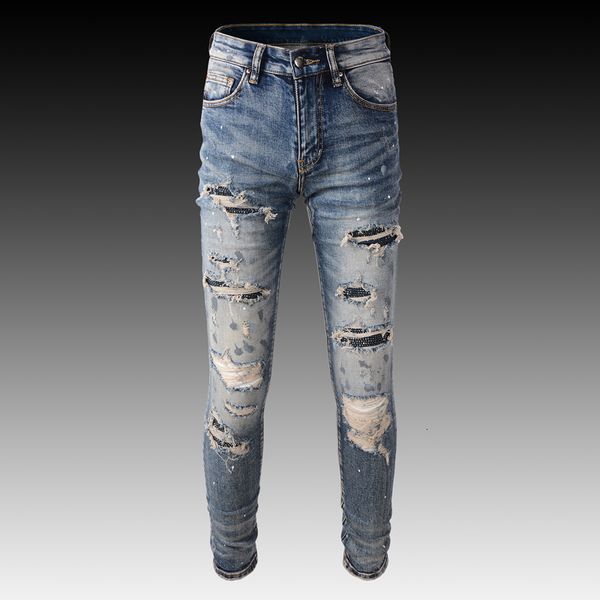 men's jeans high street fashion retro blue elastic slim fit destroyed ripped beading patch designer brand hip hop pants 230309
men's jeans high street fashion retro blue elastic slim fit destroyed ripped beading patch designer brand hip hop pants 230309