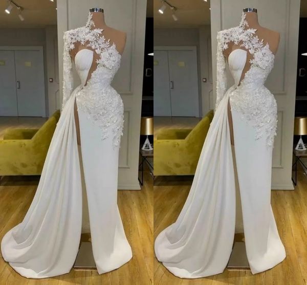 new mermaid wedding dress one shoulder high side split lace appliques flowers sweep train plus size formal bridal gowns robe de mariee, White
new mermaid wedding dress one shoulder high side split lace appliques flowers sweep train plus size formal bridal gowns robe de mariee, White