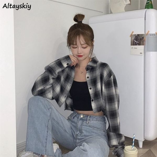 women's blouses shirts plaid shirts women single breasted spring autumn korean style chic trendy streetwear all-match ulzang female cro, White
women's blouses shirts plaid shirts women single breasted spring autumn korean style chic trendy streetwear all-match ulzang female cro, White