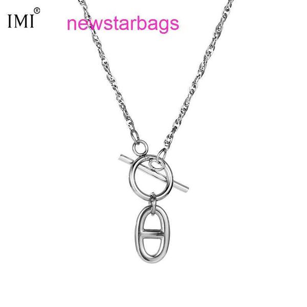 designer herms necklace for sale imi french elegant wild pig nose ins simple temperament ot button sweater clavicle chain titanium steel yl3, Silver