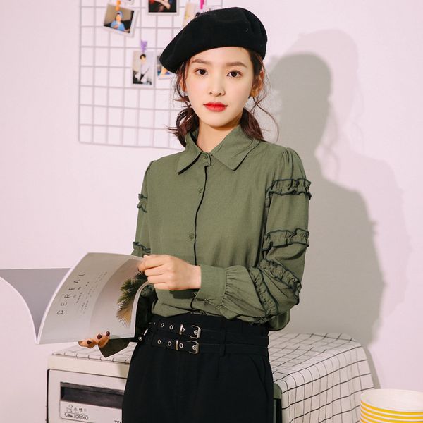 women's blouses shirts spring green chiffon shirt women korean temperament chic long sleeve blouse girl loose solid color preppy style, White
women's blouses shirts spring green chiffon shirt women korean temperament chic long sleeve blouse girl loose solid color preppy style, White
