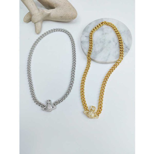 western queen mother's same thick chain with diamond saturn men's and women's street personality fashion vivian necklace, Silver
western queen mother's same thick chain with diamond saturn men's and women's street personality fashion vivian necklace, Silver