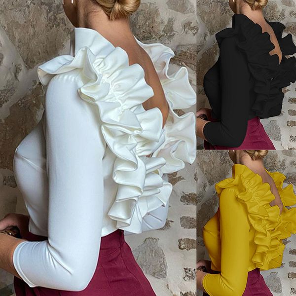 women's t shirts women backless shirt 2022 fashion temperament lady new niche design lotus leaf collar crop t-shirt female long blouse, White
women's t shirts women backless shirt 2022 fashion temperament lady new niche design lotus leaf collar crop t-shirt female long blouse, White