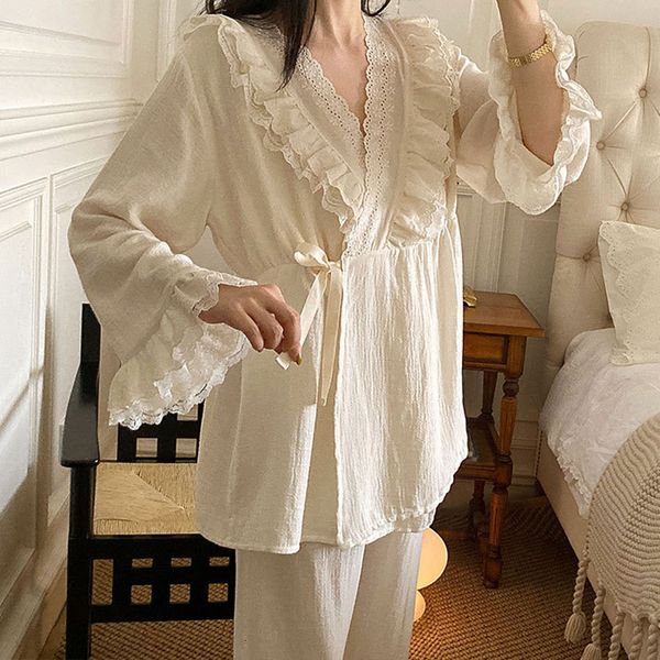 women's sleepwear pajamas women autumn cotton sleepwear lace sleeve pajama set 230309, Black;red
women's sleepwear pajamas women autumn cotton sleepwear lace sleeve pajama set 230309, Black;red