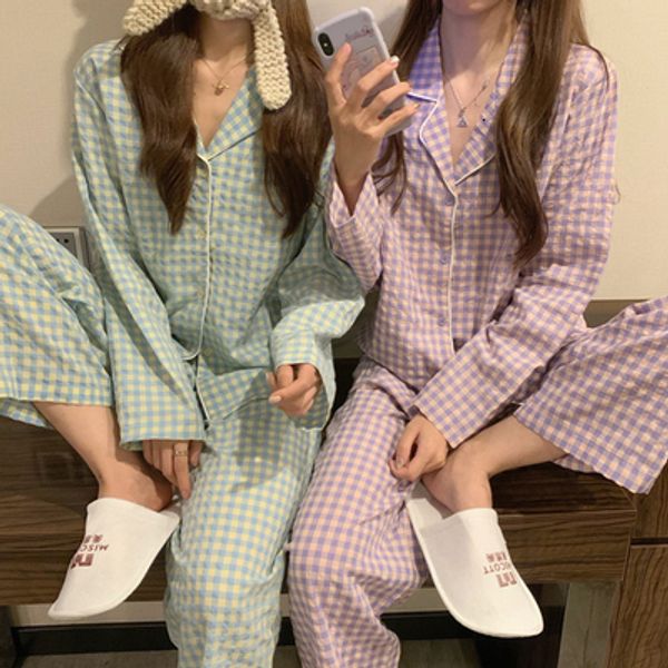 women's sleepwear caiyier green grid women pajama set korean style loose leisure sleepwear elastic waist pant nightwear spring winter h, Black;red
women's sleepwear caiyier green grid women pajama set korean style loose leisure sleepwear elastic waist pant nightwear spring winter h, Black;red
