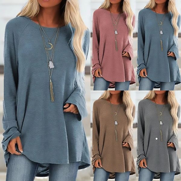 women's long sleeve plus size t-shirt loose casual crewneck tunic comfy soft basic t-shirts long shirts, White
women's long sleeve plus size t-shirt loose casual crewneck tunic comfy soft basic t-shirts long shirts, White