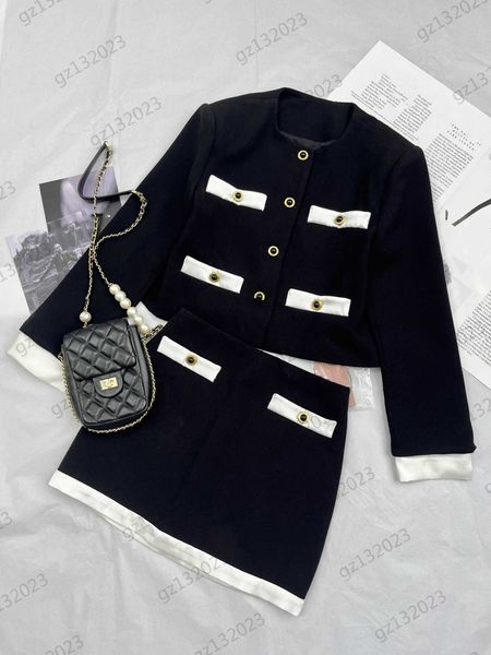 round neck two piece dress custom button open long sleeve jacket color contrast patchwork hemline fashion skirt womens designer clothing, White
round neck two piece dress custom button open long sleeve jacket color contrast patchwork hemline fashion skirt womens designer clothing, White