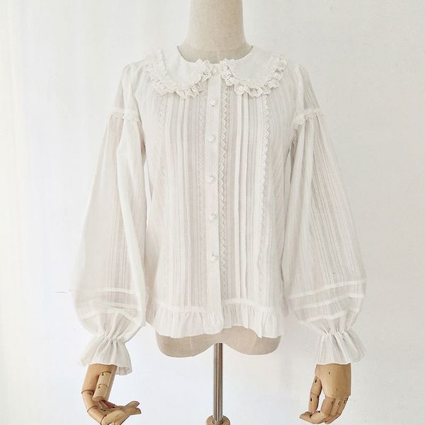 women's blouses shirts cotton lolita shirt peter pan collar fleeced long sleeve blouse for women 230309, White
women's blouses shirts cotton lolita shirt peter pan collar fleeced long sleeve blouse for women 230309, White