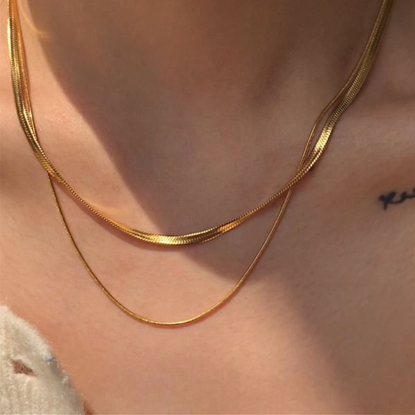 new necklaces chains for personality spice girls can wear titanium steel double layered necklace for women's inset chain snake bone cha, Silver
new necklaces chains for personality spice girls can wear titanium steel double layered necklace for women's inset chain snake bone cha, Silver