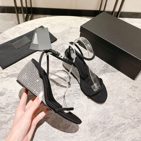 2023 designer luxury nova sandal summer women high heels crystal trimmed wedge heel high heels ankle fashion women party club shoes women, Black
2023 designer luxury nova sandal summer women high heels crystal trimmed wedge heel high heels ankle fashion women party club shoes women, Black