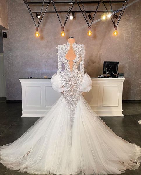 luxury mermaid wedding dresses long sleeves v neck 3d lace train beaded sequins appliques pearls diamonds plus size bridal gowns plus size v, White
luxury mermaid wedding dresses long sleeves v neck 3d lace train beaded sequins appliques pearls diamonds plus size bridal gowns plus size v, White