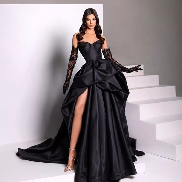 black side split prom dresses strapless neckline a line evening gowns pleated sweep train satin formal dress
black side split prom dresses strapless neckline a line evening gowns pleated sweep train satin formal dress