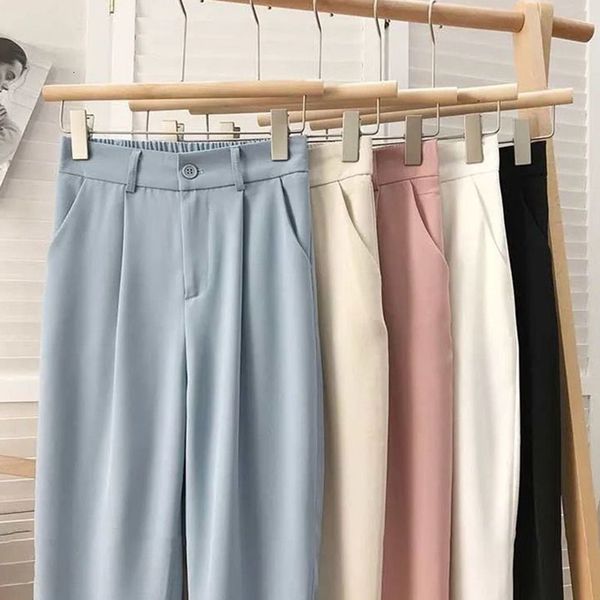 women's pants capris rimocy korean suit wide leg pants women autumn elastic high waist trousers woman solid color button straight pants, Black;white
women's pants capris rimocy korean suit wide leg pants women autumn elastic high waist trousers woman solid color button straight pants, Black;white