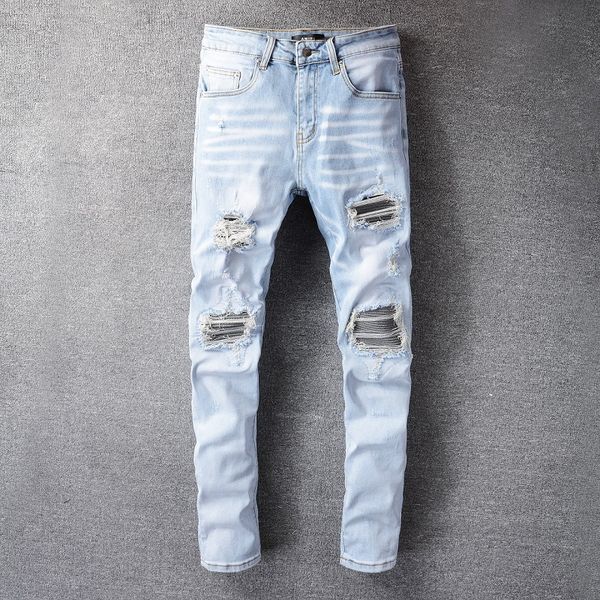 2023 tikmens jeans distressed motorcycle biker jean rock skinny slim ripped hole stripe fashionable snake embroidery denim pants #699, Blue
2023 tikmens jeans distressed motorcycle biker jean rock skinny slim ripped hole stripe fashionable snake embroidery denim pants #699, Blue