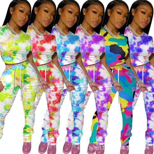 designer women's tie-dye pantsuit hip lift slim fit pleated t-shirt two piece set printed hole casual sports suit, Gray
designer women's tie-dye pantsuit hip lift slim fit pleated t-shirt two piece set printed hole casual sports suit, Gray