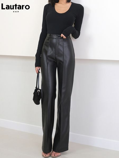 women's pants capris lautaro spring autumn long black soft pu leather pants women with zipper high waist casual elegant straight leg tr, Black;white
women's pants capris lautaro spring autumn long black soft pu leather pants women with zipper high waist casual elegant straight leg tr, Black;white