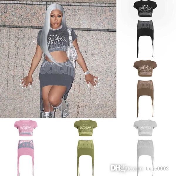 2023 women two piece dress outfits summer new letter print round neck exposed navel short sleeve irregular half skirt set, White
2023 women two piece dress outfits summer new letter print round neck exposed navel short sleeve irregular half skirt set, White