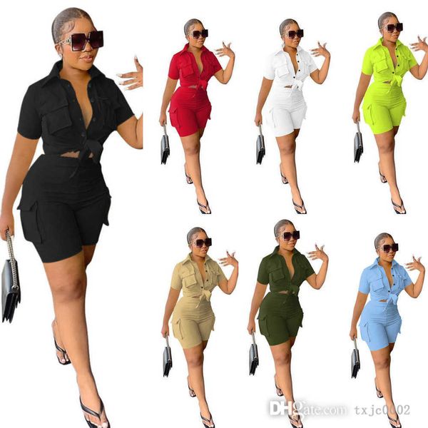 2023 summer outfits two piece pants set designer women tracksuits short sleeve button shirt and shorts with pockets suit, White
2023 summer outfits two piece pants set designer women tracksuits short sleeve button shirt and shorts with pockets suit, White