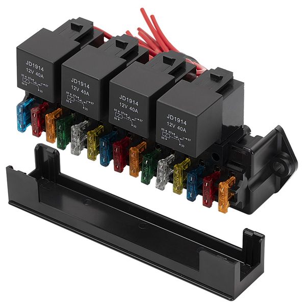 new 15ways car boat fuse relay box kit 12v 4 relays multi-circuit assembly 15 slot fuse holder with relays fuses for auto car truck
new 15ways car boat fuse relay box kit 12v 4 relays multi-circuit assembly 15 slot fuse holder with relays fuses for auto car truck