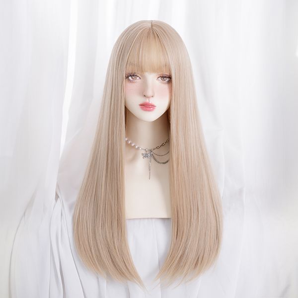 synthetic wig fashion harajuku lolita blonde straight hair for women, Black 
synthetic wig fashion harajuku lolita blonde straight hair for women, Black