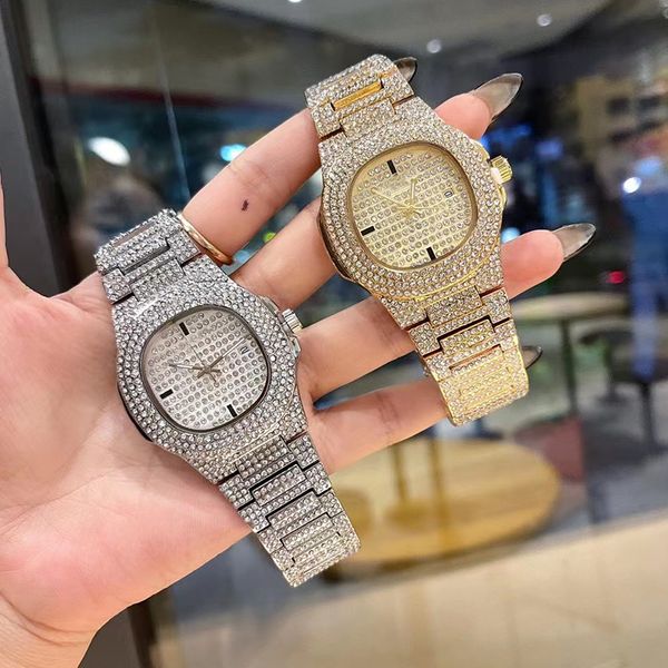 fashion mens women diamond watches iced out square designer quartz movement men and lady watch stainless steel clock, Slivery;brown
fashion mens women diamond watches iced out square designer quartz movement men and lady watch stainless steel clock, Slivery;brown