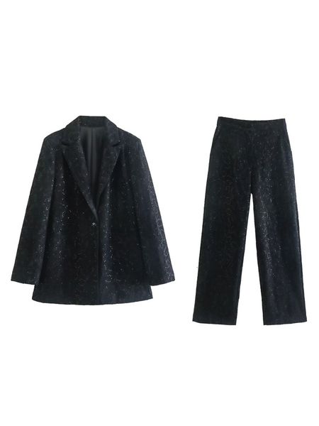 women's suits blazers spring fashion women's sets sequin inlaid lace single button blazers high waist straight long pants ensemble, White;black
women's suits blazers spring fashion women's sets sequin inlaid lace single button blazers high waist straight long pants ensemble, White;black